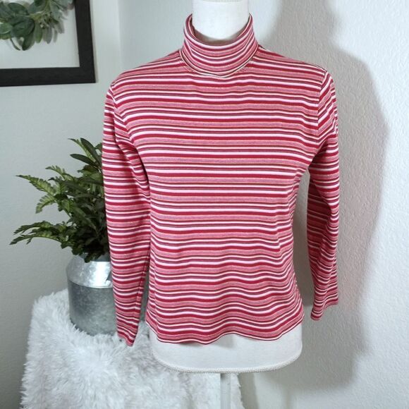 TURTLENECK RED & PINK STRIPE TOP SZ.M EUC. - Picture 1 of 3